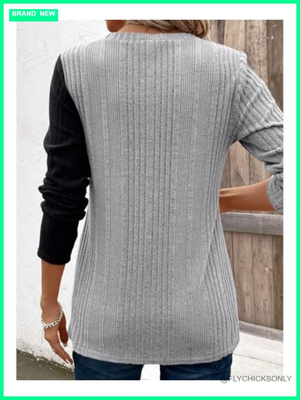 Womens Tunic Top Long Sleeve Knit Color Contrast Crew Neck Casual Blouse - Picture 3 of 5